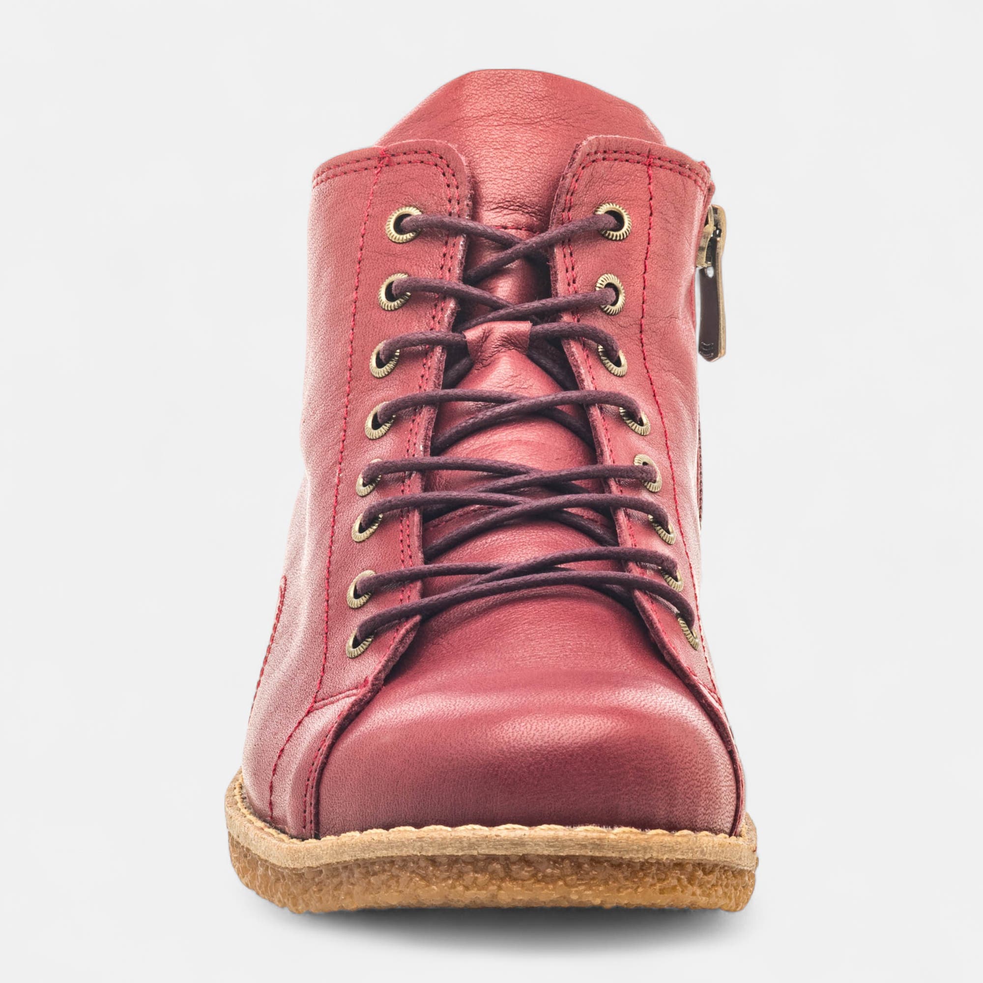 Bottines à lacets Femme en cuir bordeaux