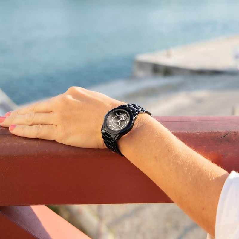 Montre Femme LOUISE PEARL Ornée de Cristaux Swarovski bracelet Acier Noir