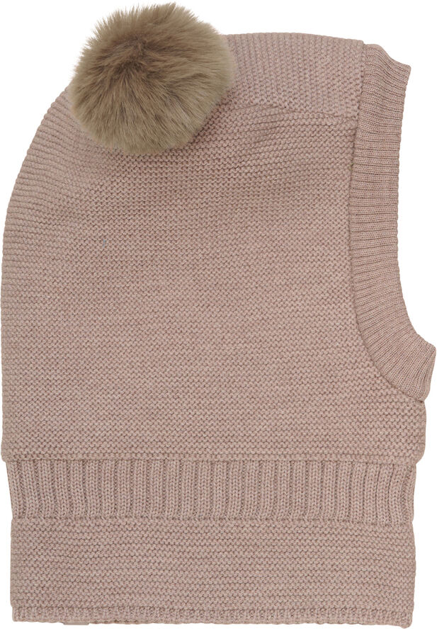 Huttelihut Balaclava Windstop w. Pompoms Mahogany rose