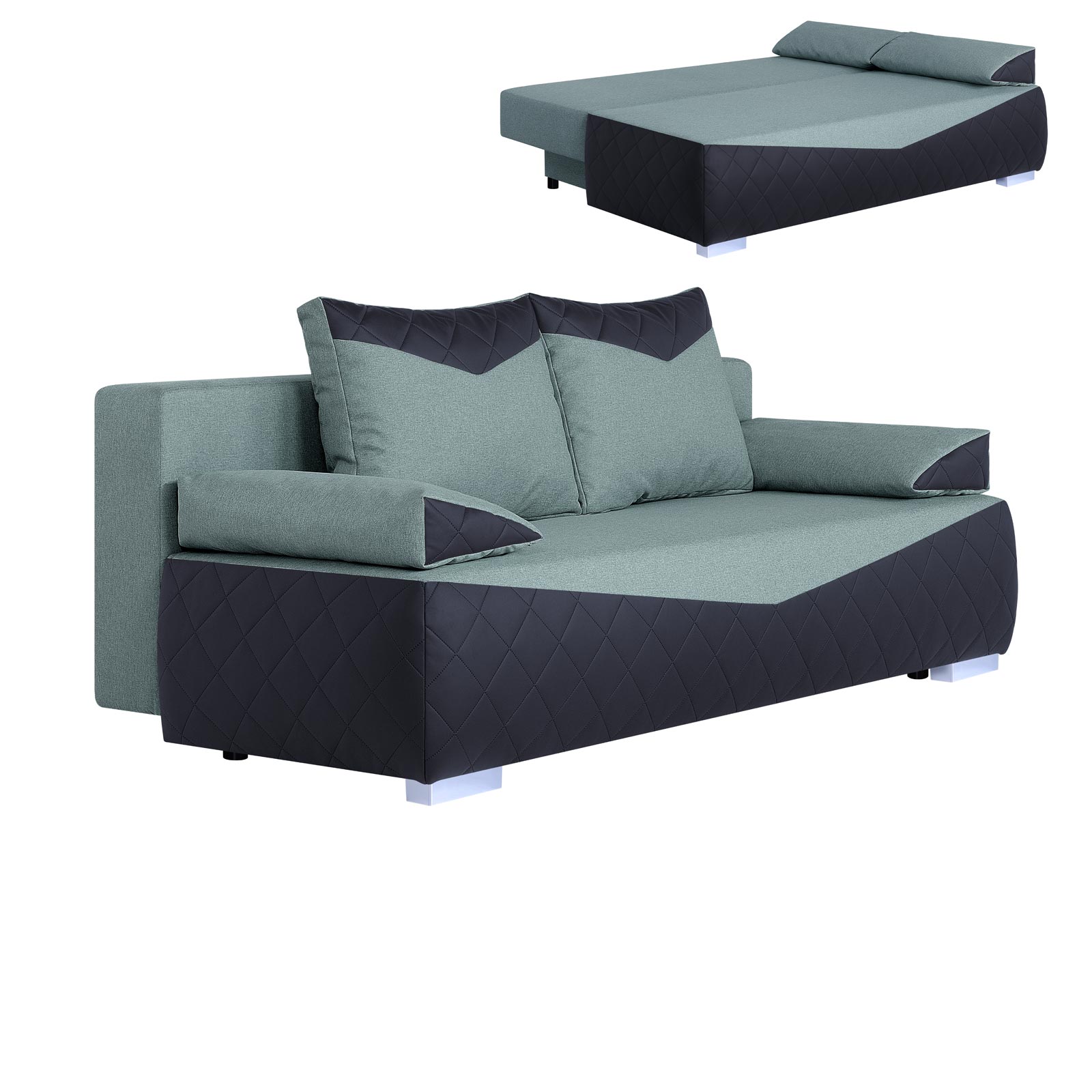 Boxspringsofa - schwarz-mint - Karosteppung - Dauerschläfer