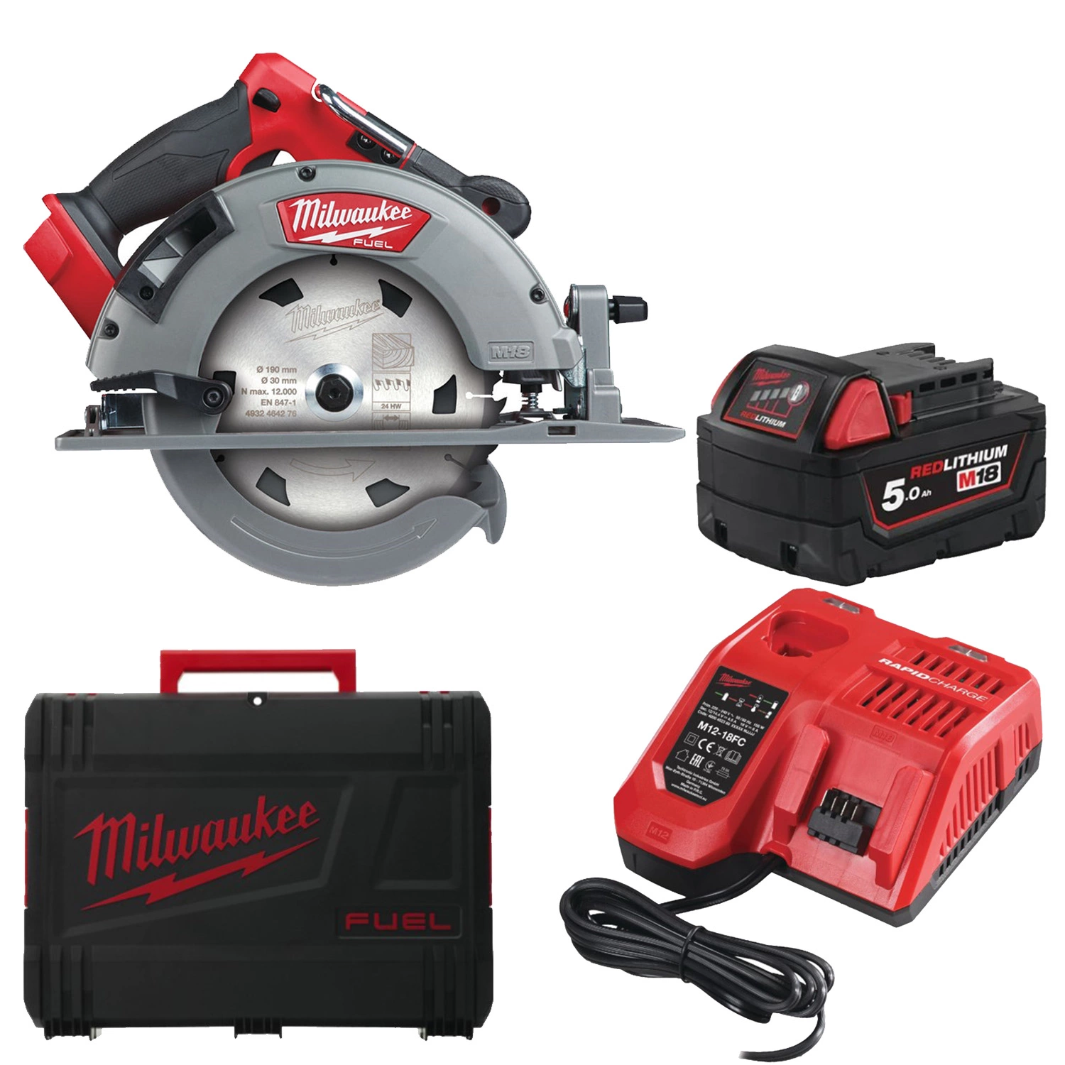 Milwaukee M18 FCS66GR3-121C 18V Li-ion accu Cirkelzaag set (1x M18 FB12 accu) in transportkoffer - 190mm