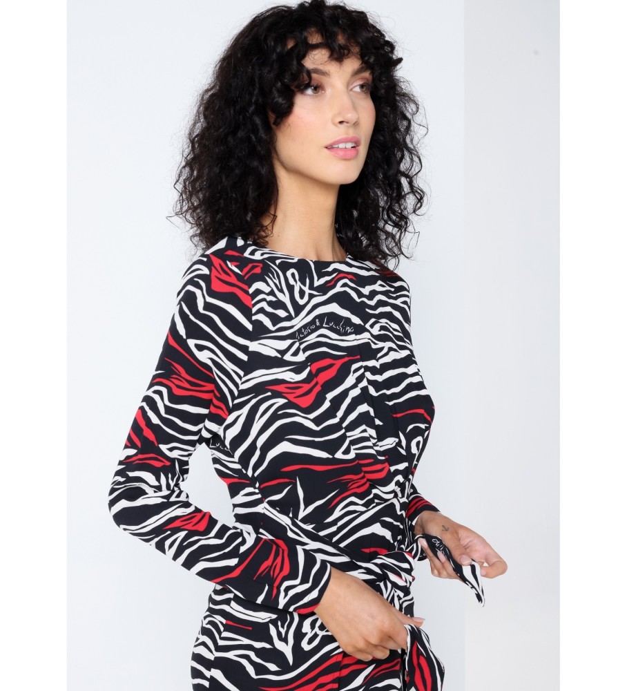 Victorio & Lucchino, Vestido midi fluido com estampa animal preta V&L