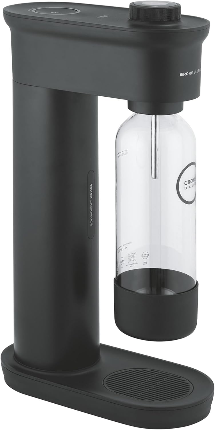 GROHE Blue Fizz, Wassersprudler Starter Set (mit CO2-Füllstandsanzeige, 3 einstellbare Sprudel-Stufen, ohne CO2 Flasche, 1x 0,85l Wasserflasche + Reinigungspulver), schwarz, 31947K00
