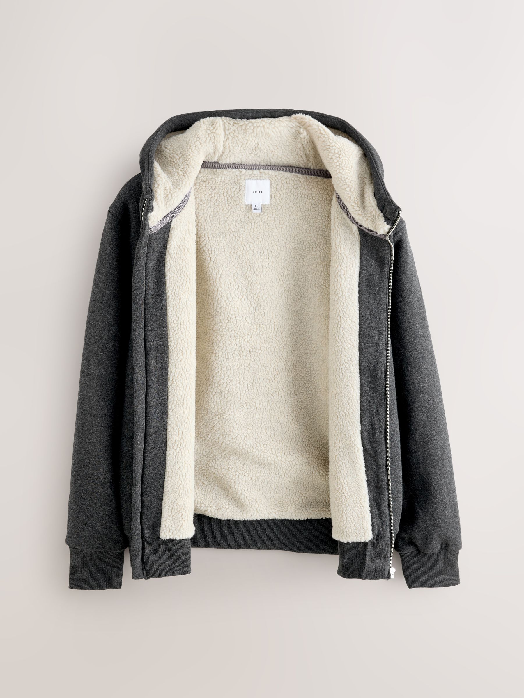 Grijs gemêleerd - Borg hoodie met fleecevoering en volledige ritssluiting