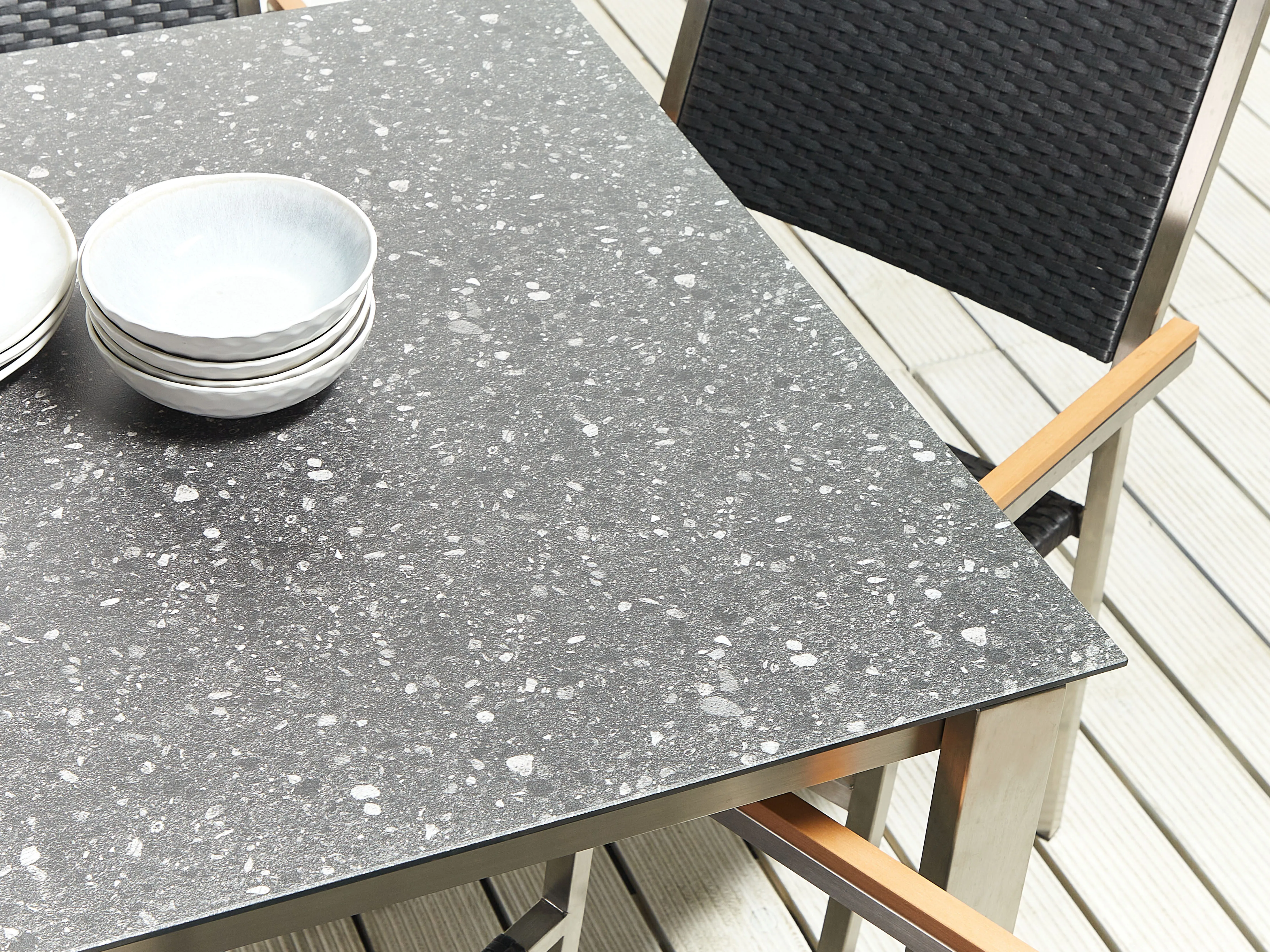 Tuinset 4-zits COSOLETO/GROSSETO Veiligheidsglas Granieteffect Zwart