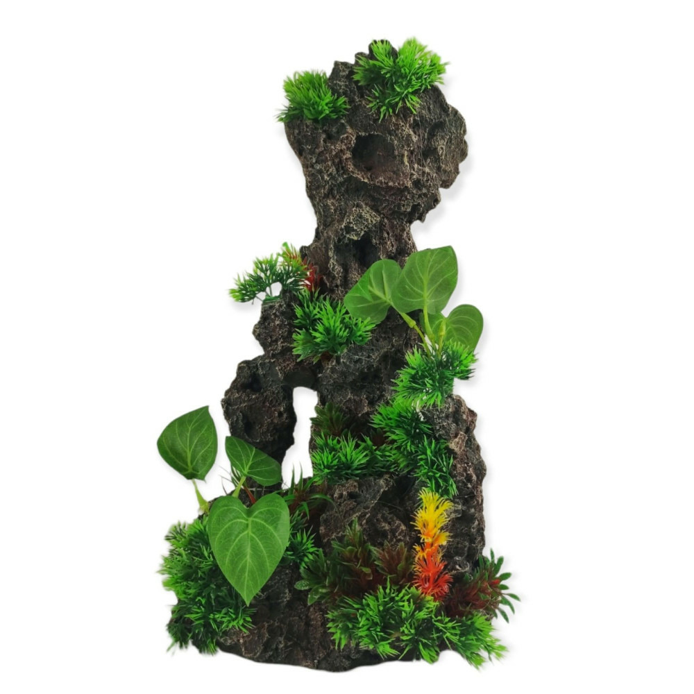 Décoration rocher et plantes 22x16x h 45cm, aquarium.