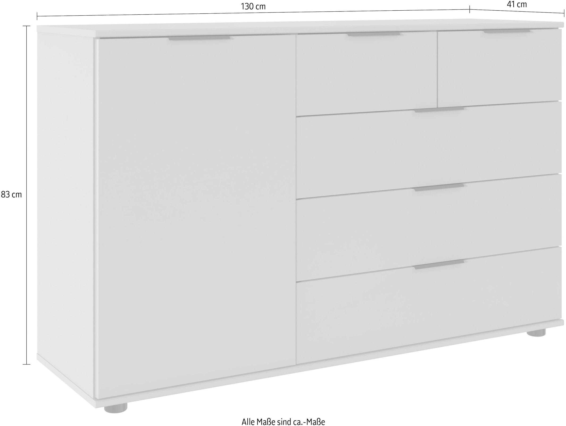 Wimex Kombikommode »Tilburg, Sideboard 130x43x83cm, Made in Germany« mit schwarzen Metallgriffen, Stauraum hinter 1 Tür und in 5 Schubladen