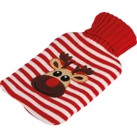 Macma Wärmflasche mit kuscheligem Stricküberzug mit Weihnachtsmotiv 