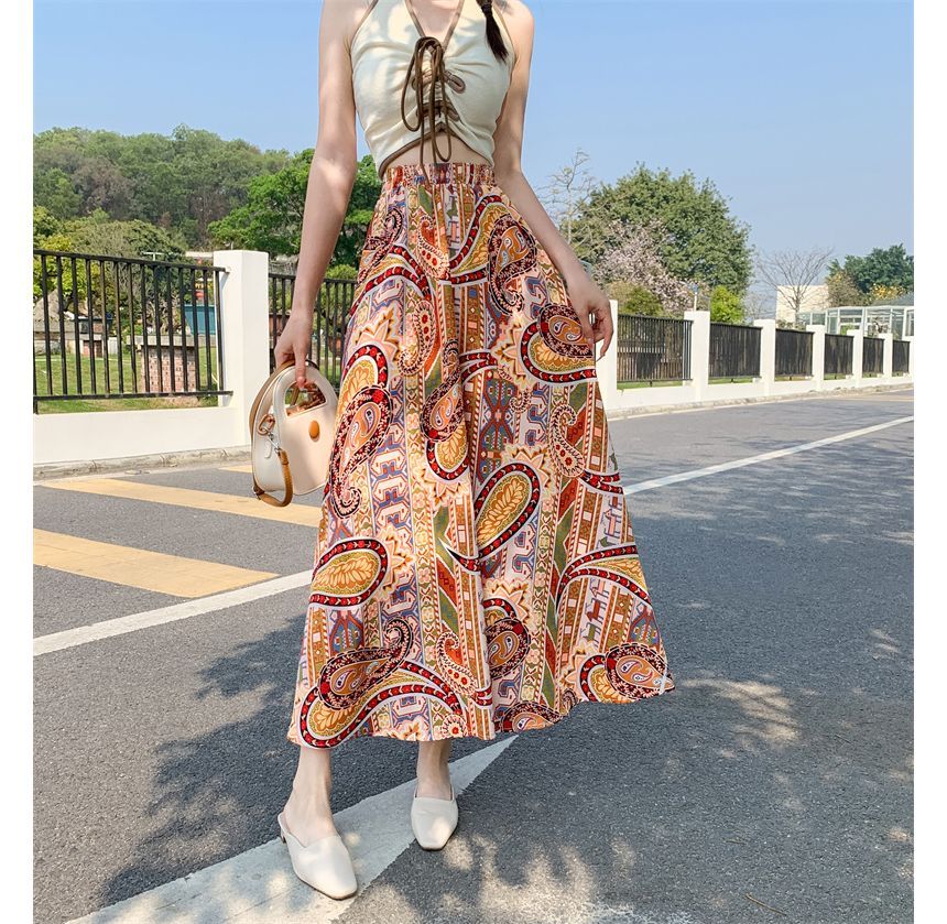 Juuri - Maxi A-lijn rok met elastische taille en paisleyprint
