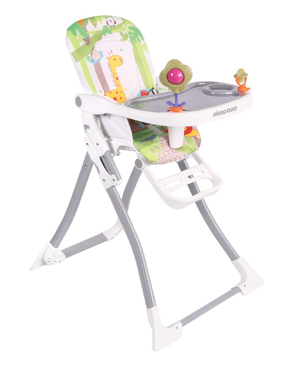 Kikkaboo Kinderhochstuhl Izzy klappbar, Rassel, Fußstütze, Gurt, Doppeltablett grün