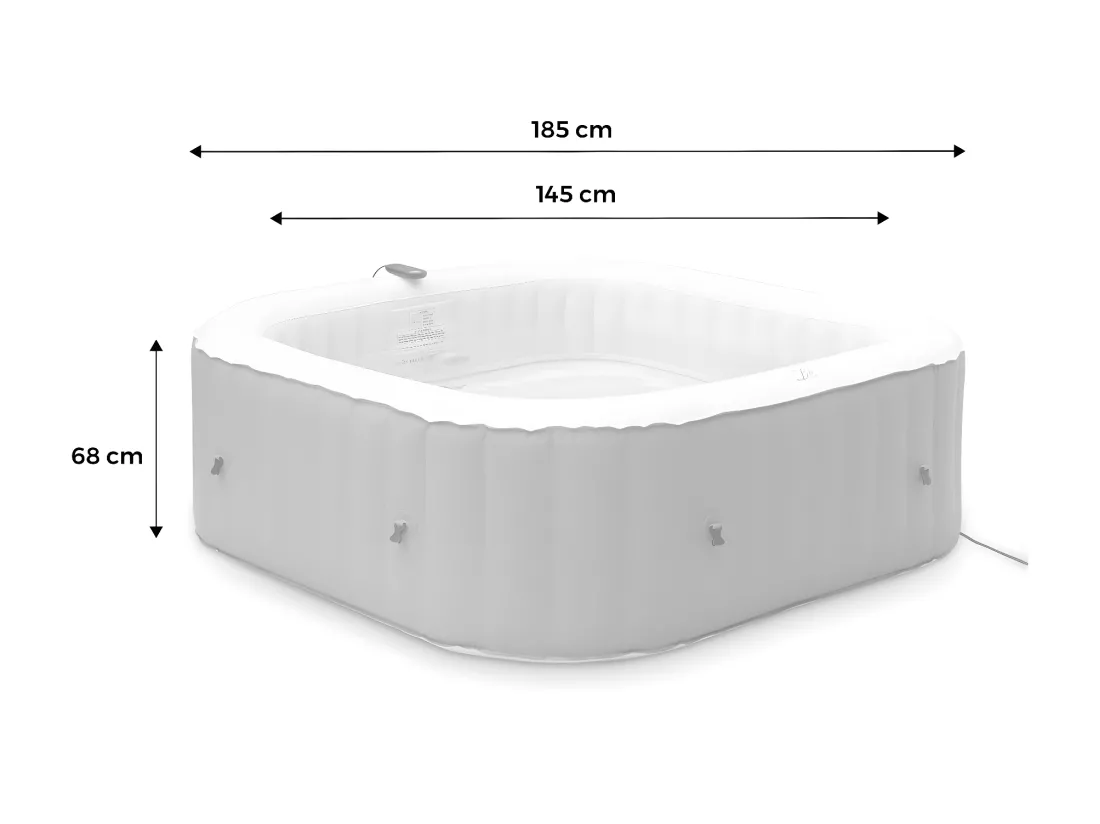 Spa MSPA gonflable carré – Fjord 6 - 6 places. système anti-gel et désinfection UVC + bâche. 185cm. PVC. pompe. chauffage. gonfleur. filtre