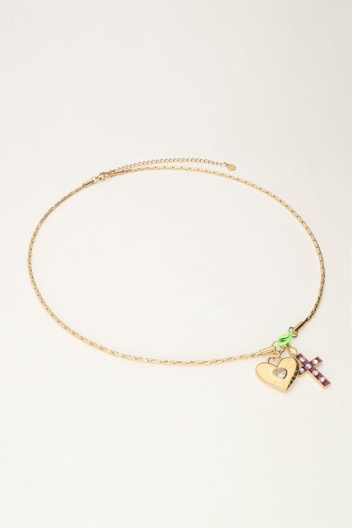 Candy ketting met bedels en groen slotje
