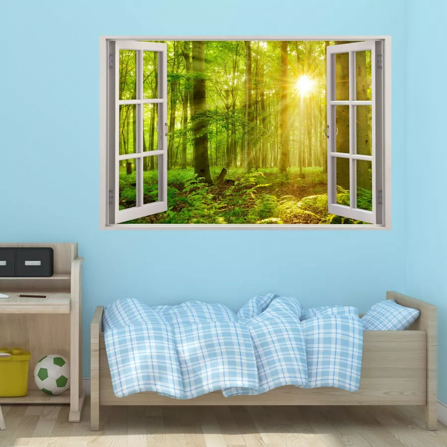 Nikima Wandtattoo 216 Fenster - grüner Wald 2 Sonnenstrahlen in 5 vers. Größen grün