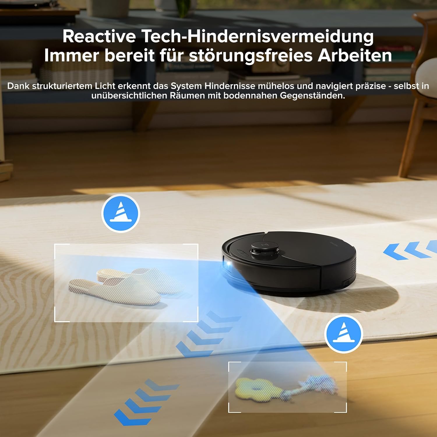 roborock Q10 X5 Saugroboter mit Wischfunktion, 10.000 Pa Saugkraft, Dual Anti-Tangle System, JawScrapers Bürste, intelligente Hindernisvermeidung, Saug und Wischroboter für Tierhaare&Teppiche, Schwarz