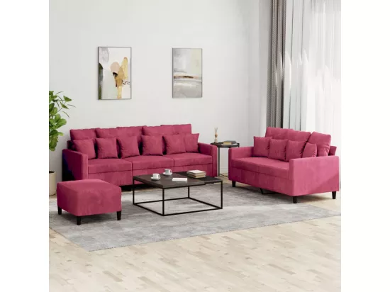 Ensemble de canapés 3 pièces avec coussins Rouge bordeaux Velours