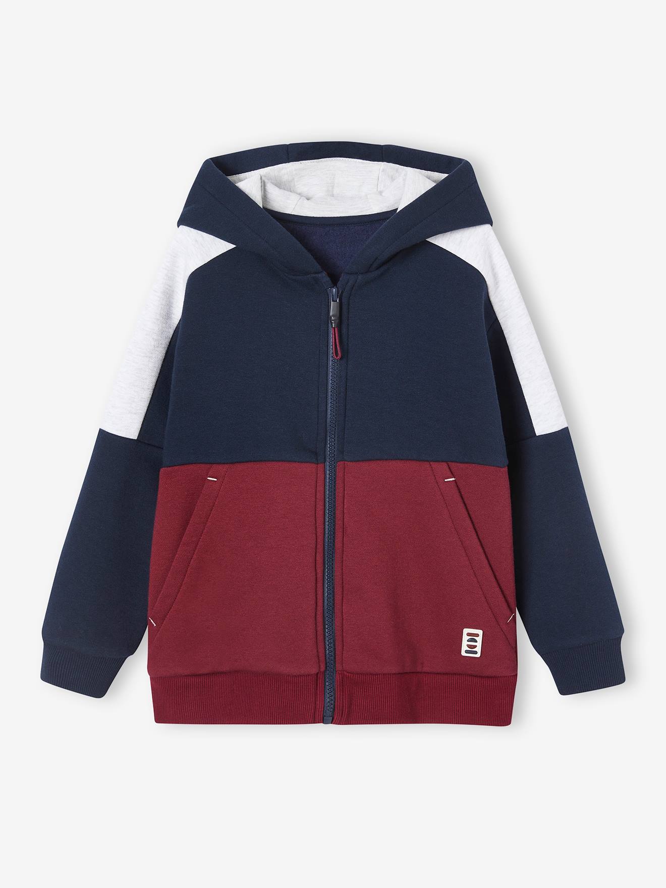 Moletom com capuz e zíper verde com efeito colorblock para meninos