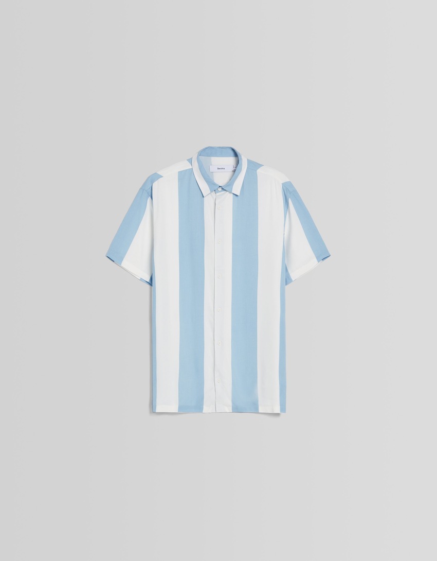 Camisa de sarja listrada de manga curta