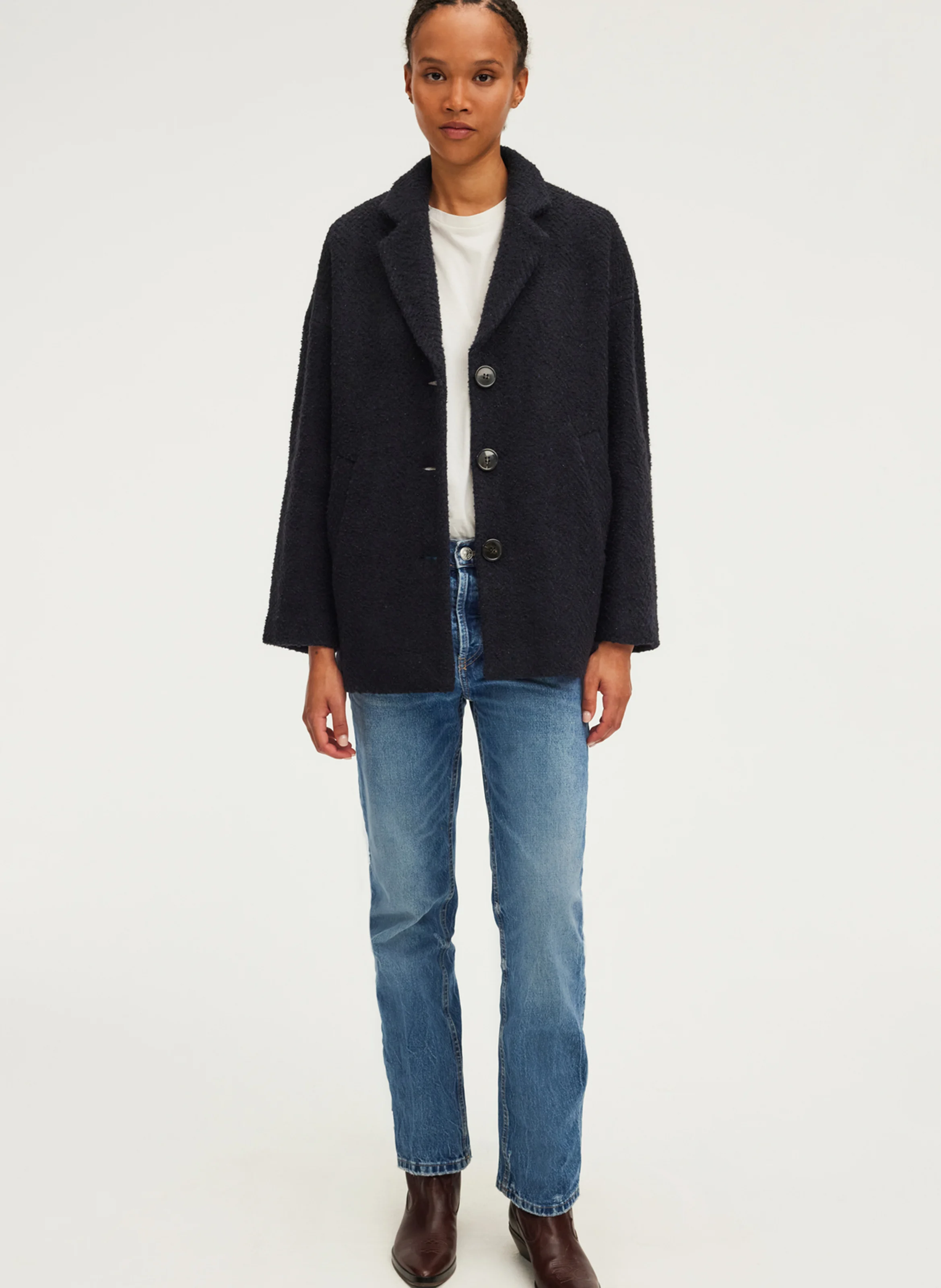 LILA - Manteau ample col tailleur en laine mélangée | Bleu