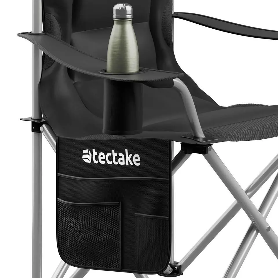 tectake Gestoffeerde campingstoel MTX, opvouwbaar, met bekerhouder, Zwart
