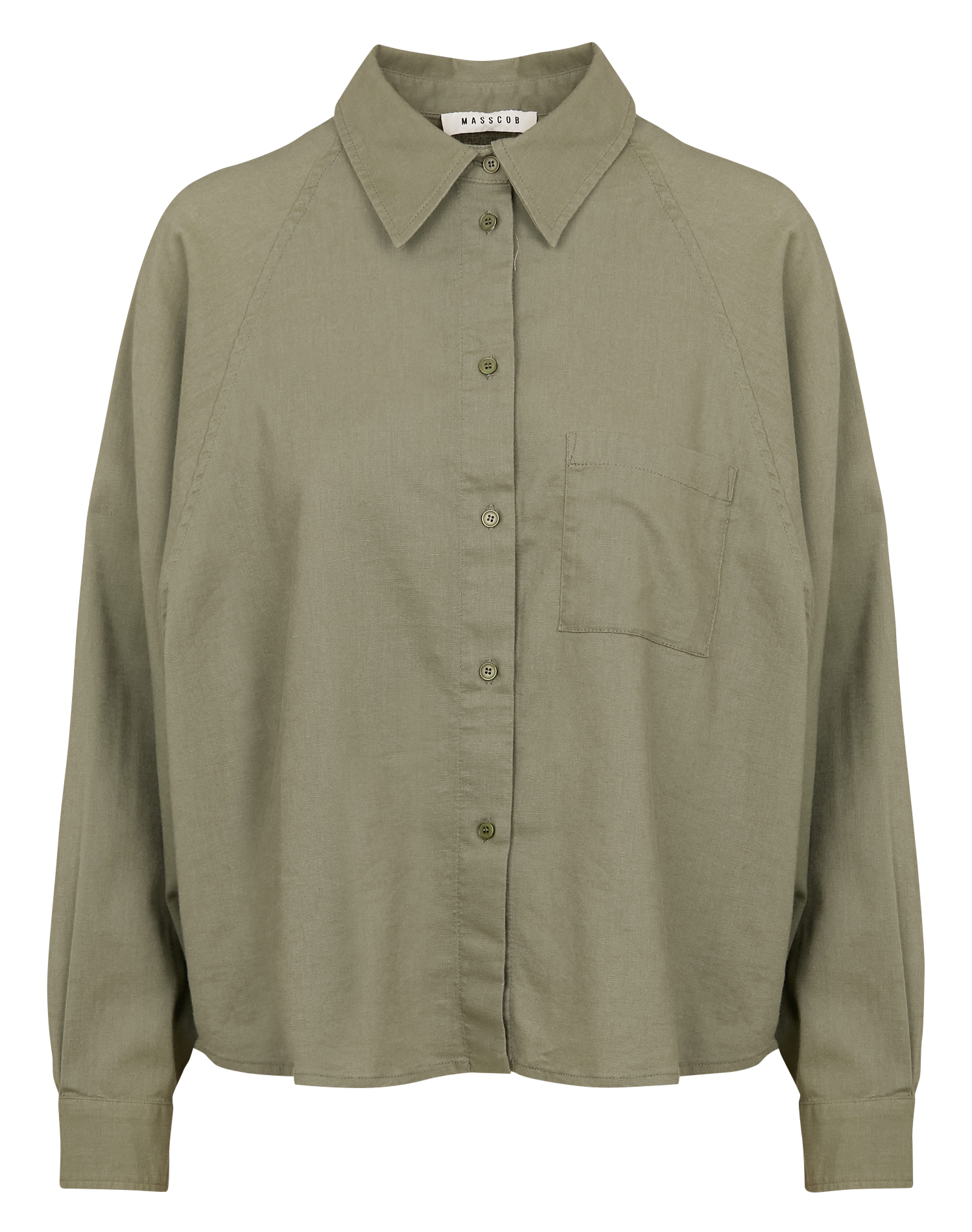 BASS - Chemise ample col classique en lin mélangé | Kaki