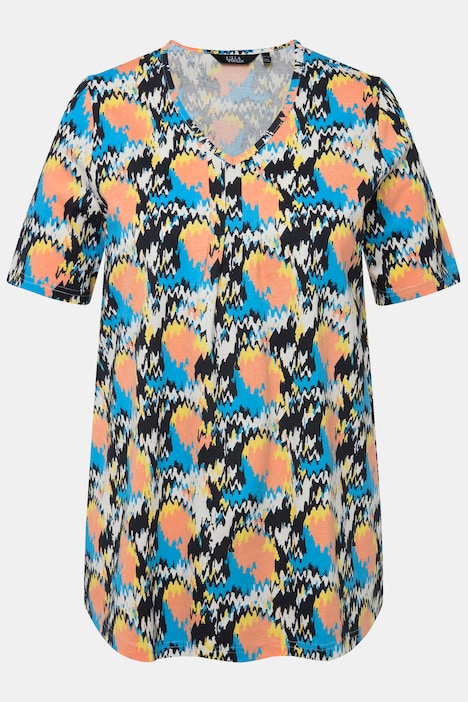 T-Shirt, Zierfalten, A-Linie, V-Ausschnitt, Halbarm