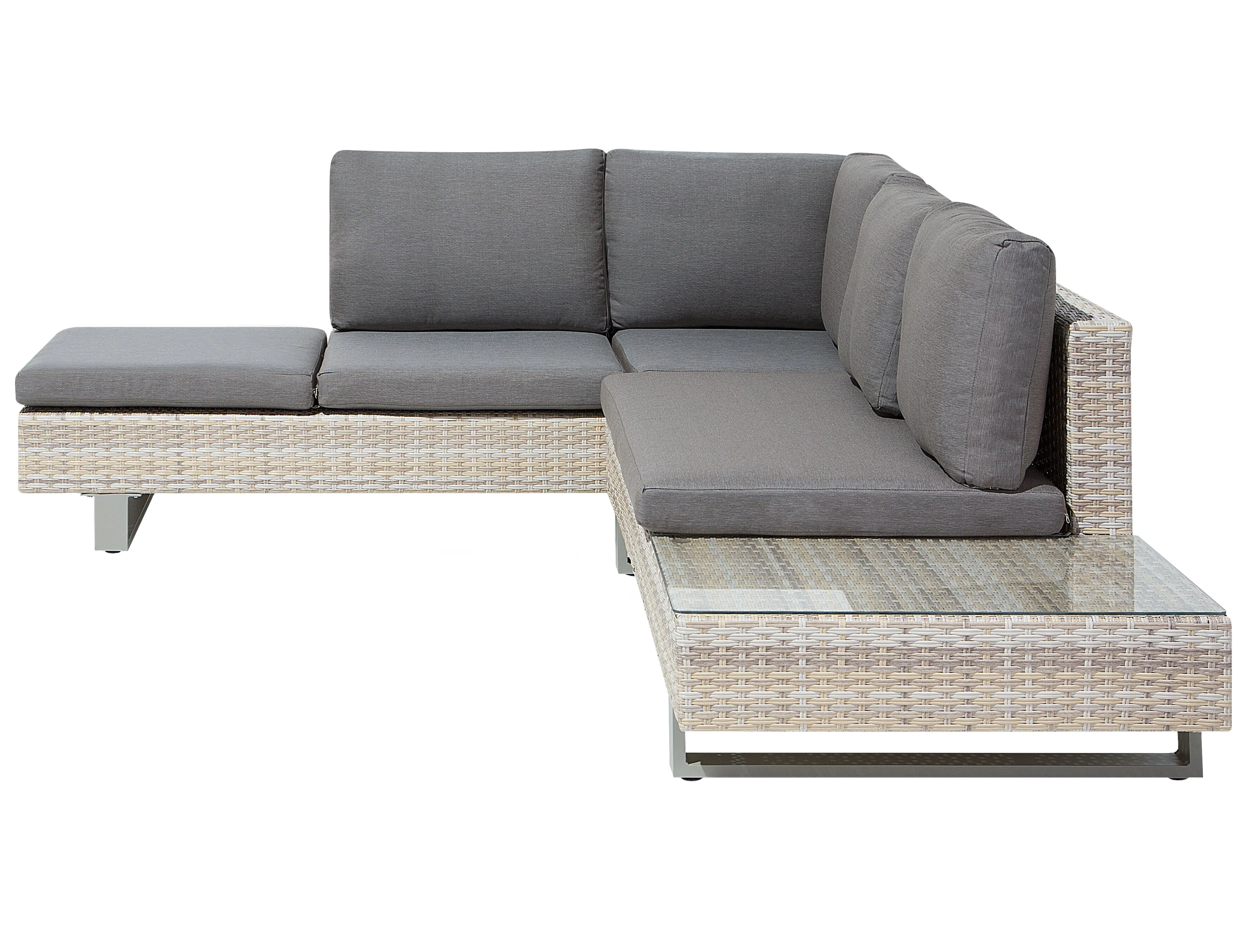 Tuin hoekloungeset met tafel 5-zits LANCIANO rechtszijdig PE rotan Grijs