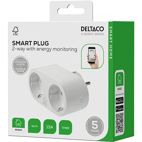 Deltaco Smart dobbeltstik med energiovervågning - hvid