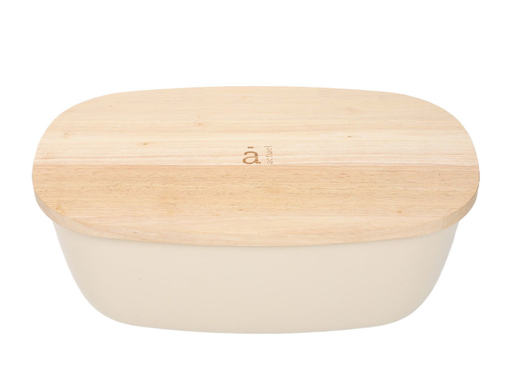 CAIXA PARA PÃO EM PLÁSTICO ACTUEL COM TAMPA EM MADEIRA 37X22.5X14CM