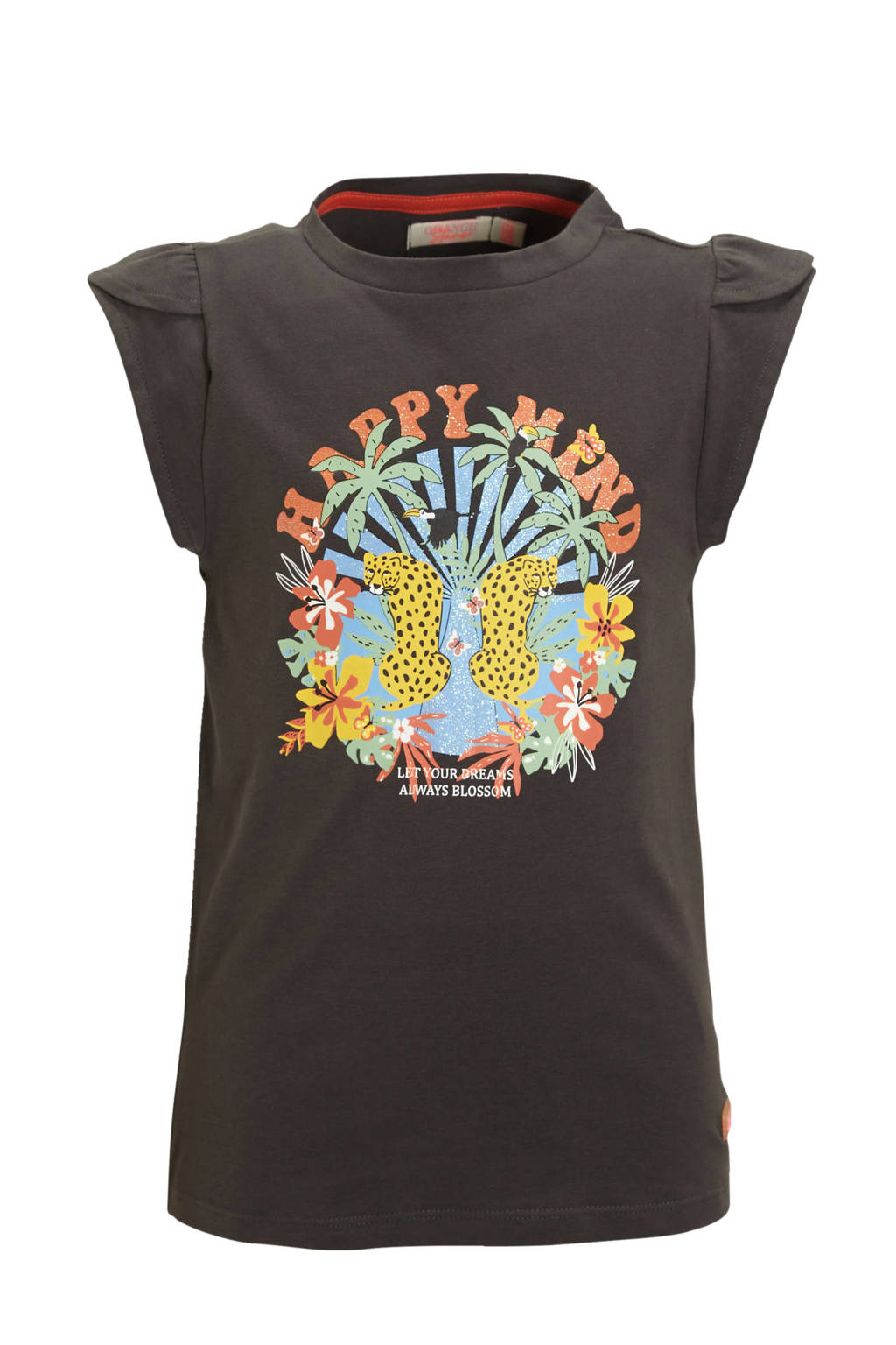 Orange Stars T-shirt Penny met printopdruk donkergrijs