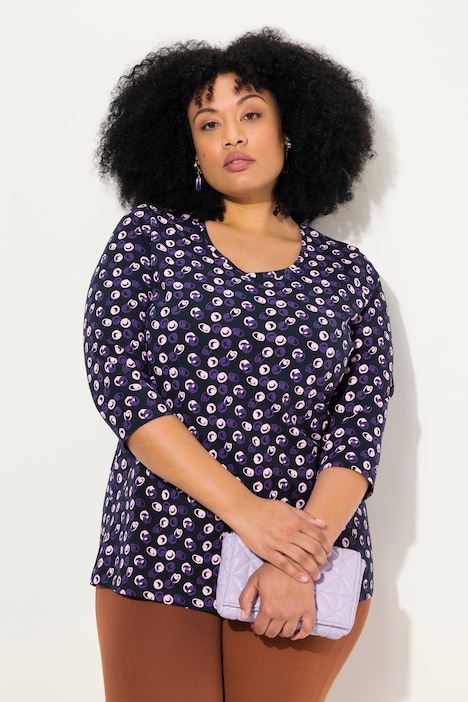 Longshirt, Punkte, A-Linie, Rundhals, 3/4-Arm