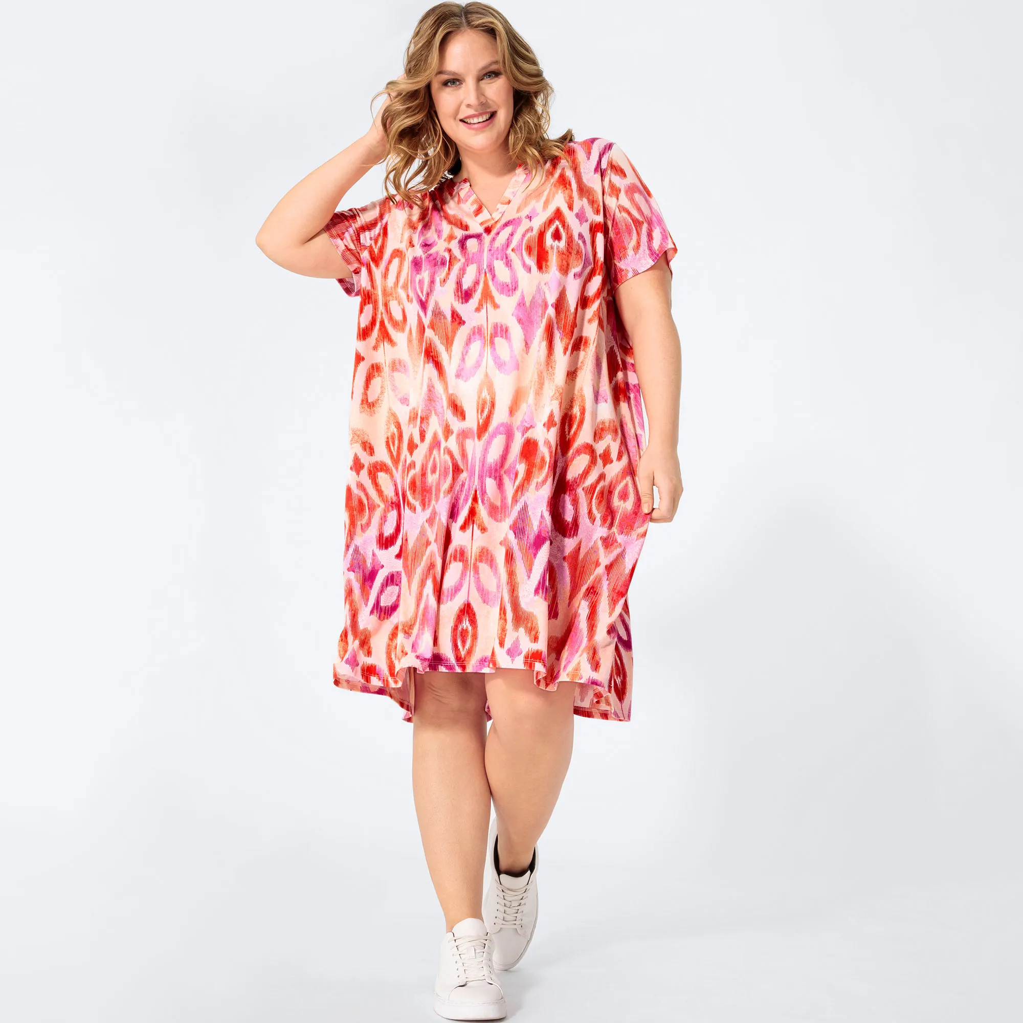 Damen-Kleid mit kurzen Ärmeln, große Größen