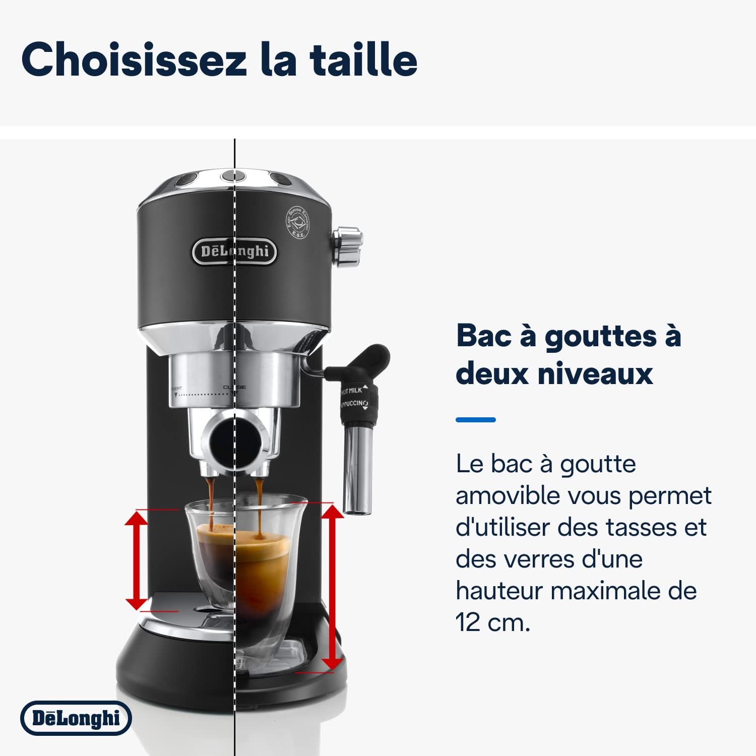 De'Longhi Dedica Style EC685.M, Machine à Expresso avec Buse à Mousse de Lait Professionnelle, Seulement 15 cm de Large, Réservoir de 1 L, Boîtier en Métal, Compatible avec les Dosettes E.S.E, Métal