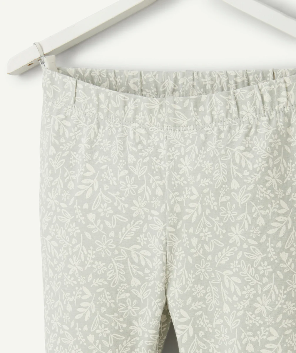 legging fille en coton bio gris avec imprimé à fleurs écru