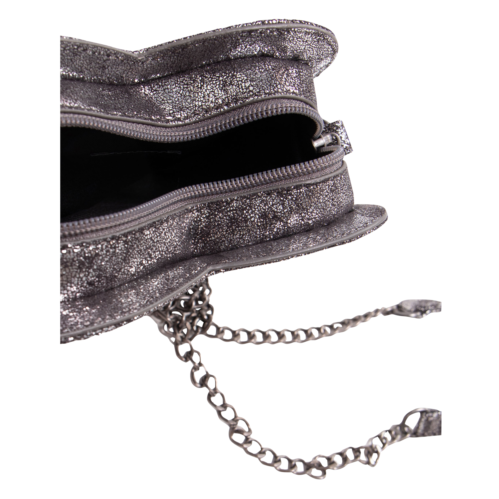 Sac bandoulière argenté format cœur| Argent