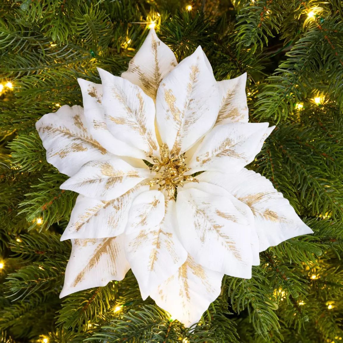 Poinsettia de Noël Velours sur clip (D24 cm) Blanc