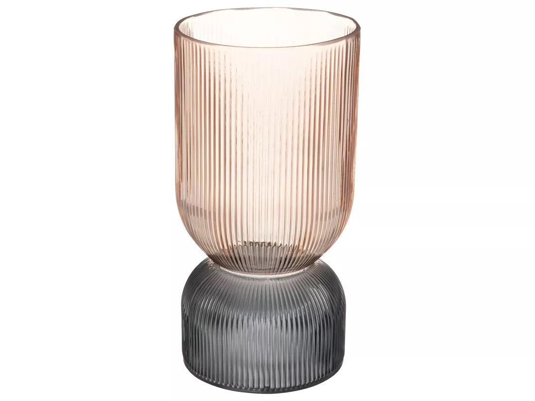 Vase Bicolore Rose et Gris en Verre trempé strié H 24.5 cm