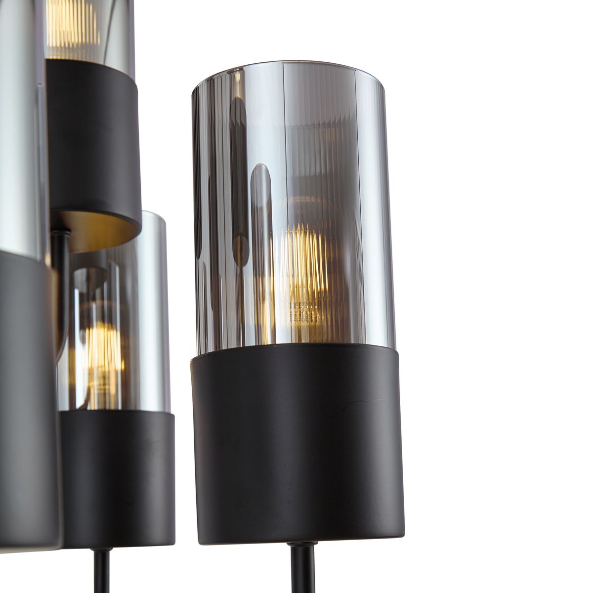 Moderne kroonluchter zwart met smoke glas 9-lichts - Laura