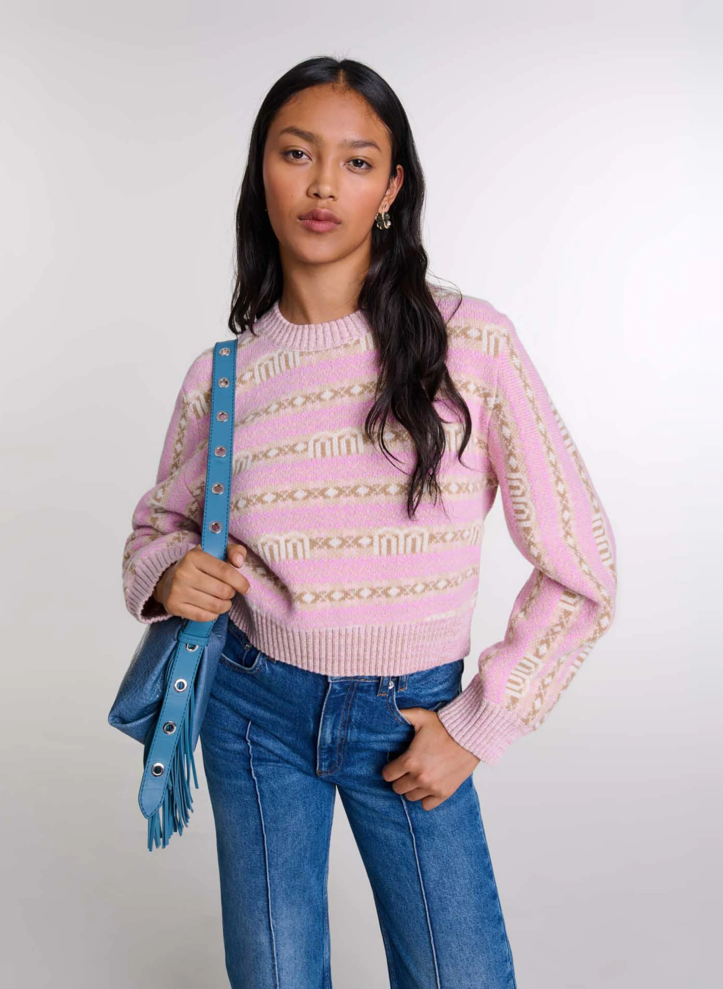 Pull droit court imprimé en laine mélangée | Multicolore