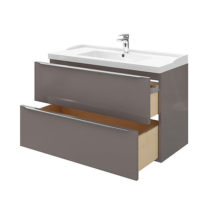 Meuble sous vasque à suspendre GoodHome Imandra gris taupé 100 cm + plan vasque Lana