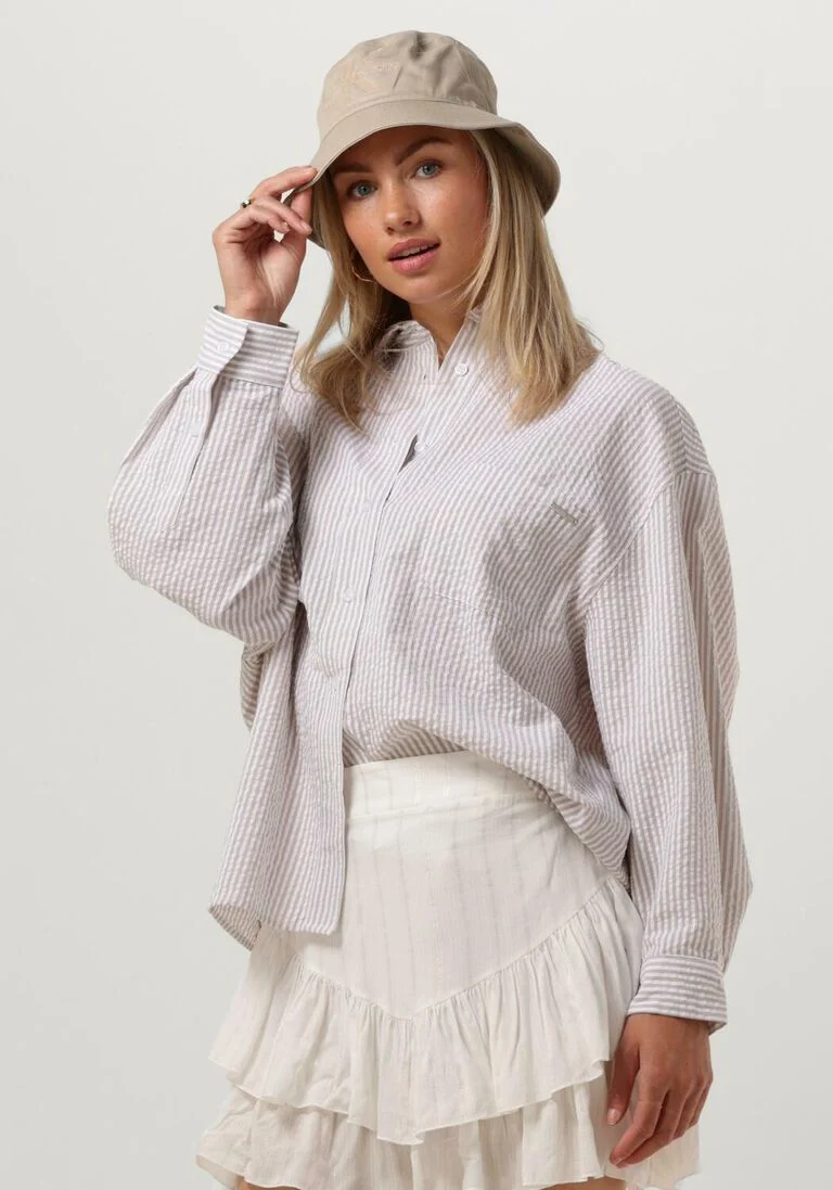 COLOURFUL REBEL zand colourful rebel blouse vicky striped dropped shoulder blouse