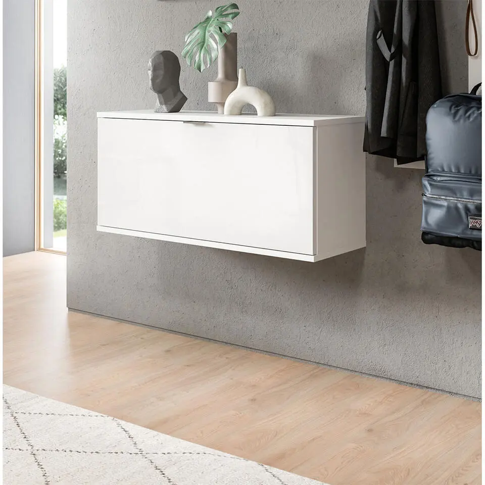 Hioshop ProjektX schoenenkast bank 1 klepdeur wit hoogglans