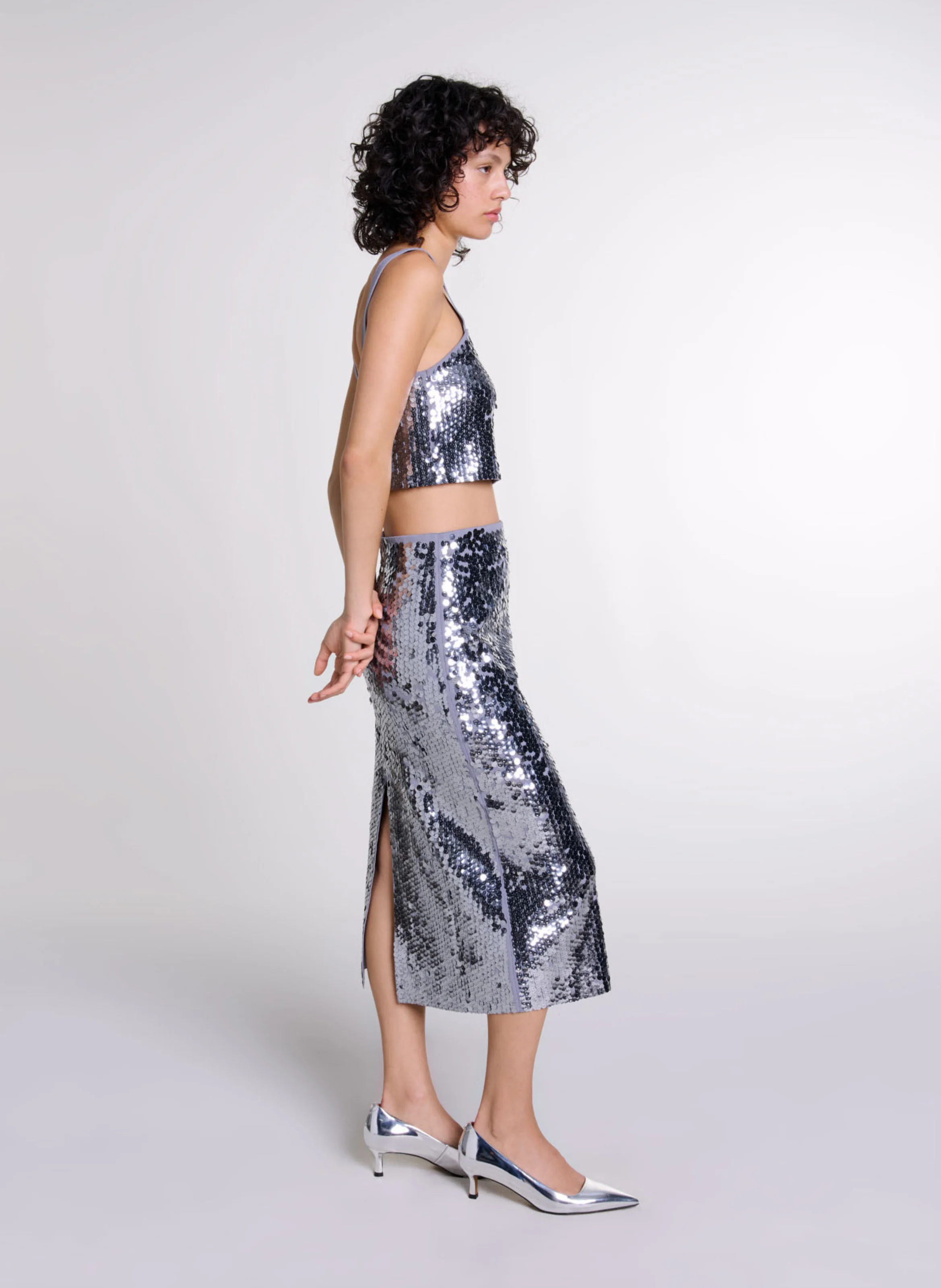 Top court à sequins | Gris