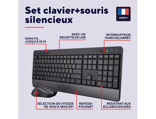 TRUST - Clavier souris sans fil Trezo Comfort Wireless FR - 24534