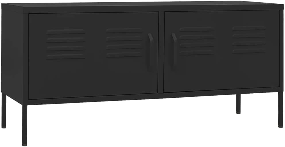 vidaXL TV Schrank mit 2 Türen Lowboard TV Möbel Tisch Board Sideboard Fernsehtisch Fernsehschrank HiFi-Schrank Schwarz 105x35x50cm Stahl