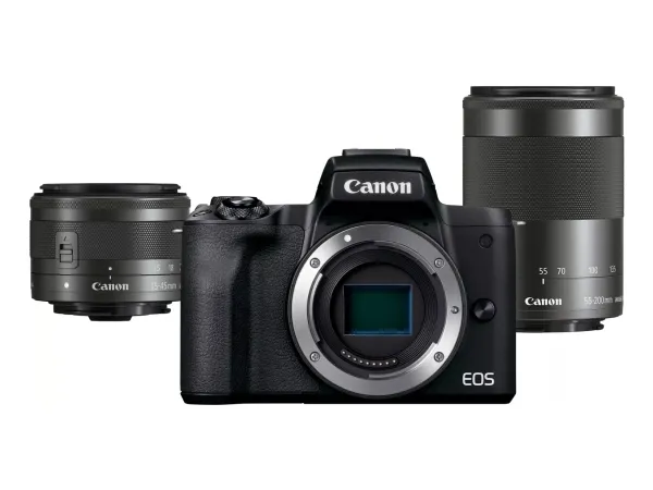 Canon EOS M50 Mark II - Digitalkamera - spejlløst - 24.1 MP - APS-C - 4K / 24 fps - 3x optisk zoom EF-M 15-45 mm IS STM og 55-200 mm IS STM objektiver - Wi-Fi, Bluetooth - sort