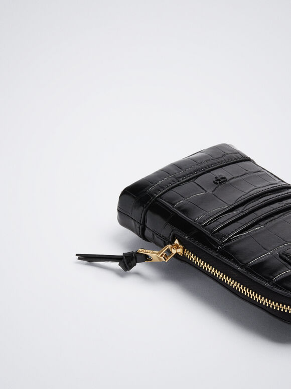 Bolsa para celular com estampa animal - Preta