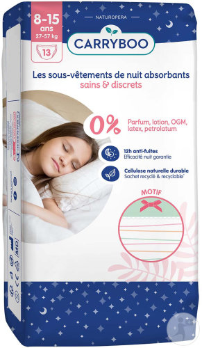 Carryboo Protections Énurésie Dermo-Sensitives Filles 8 À 15 Ans 13 Pièces