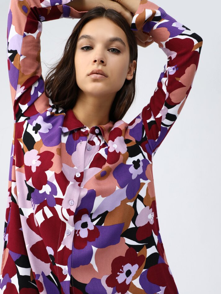 Vestido longo estampado estilo camisa - Lilás