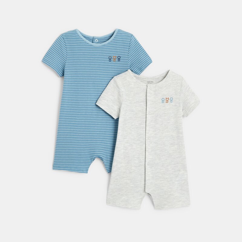 Combi courte jersey unie et rayée (lot de 2) bleu naissance Bleu