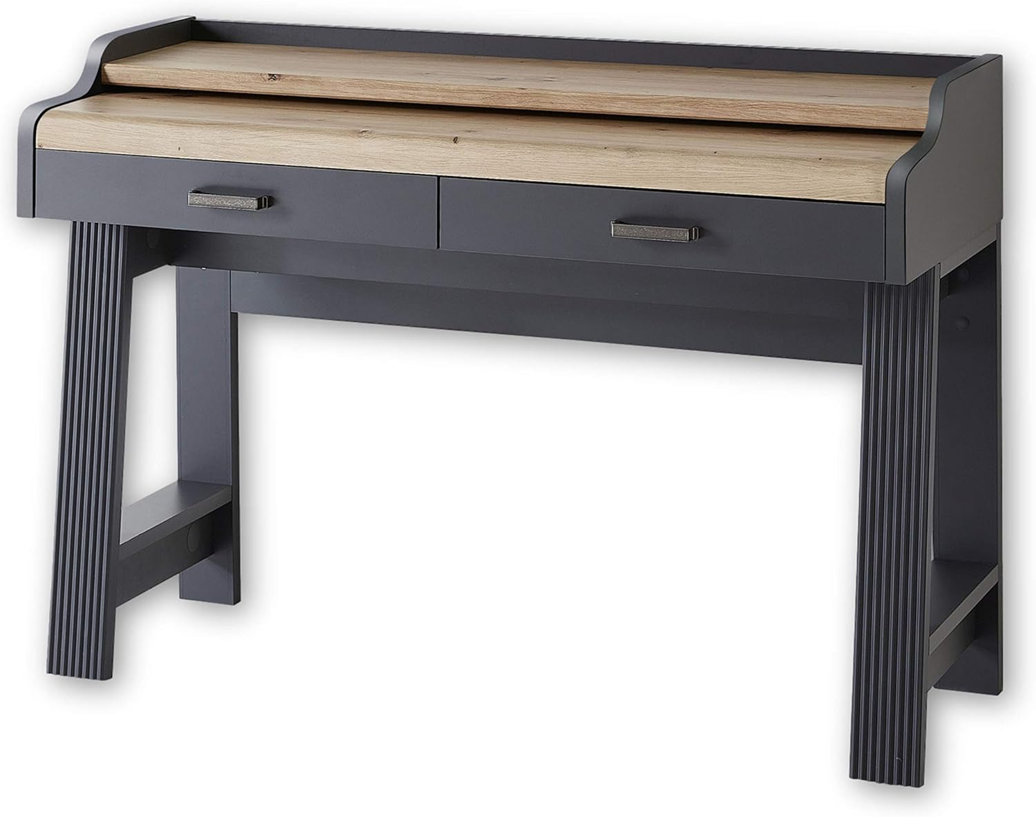 Stella Trading JASMIN Sekretär Schreibtisch in Graphit, Artisan Eiche Optik - Bürotisch mit Schubladen und ausziehbarer Tischplatte - Landhausstil Büromöbel Komplettset - 120 x 84 x 53 cm (B/H/T)